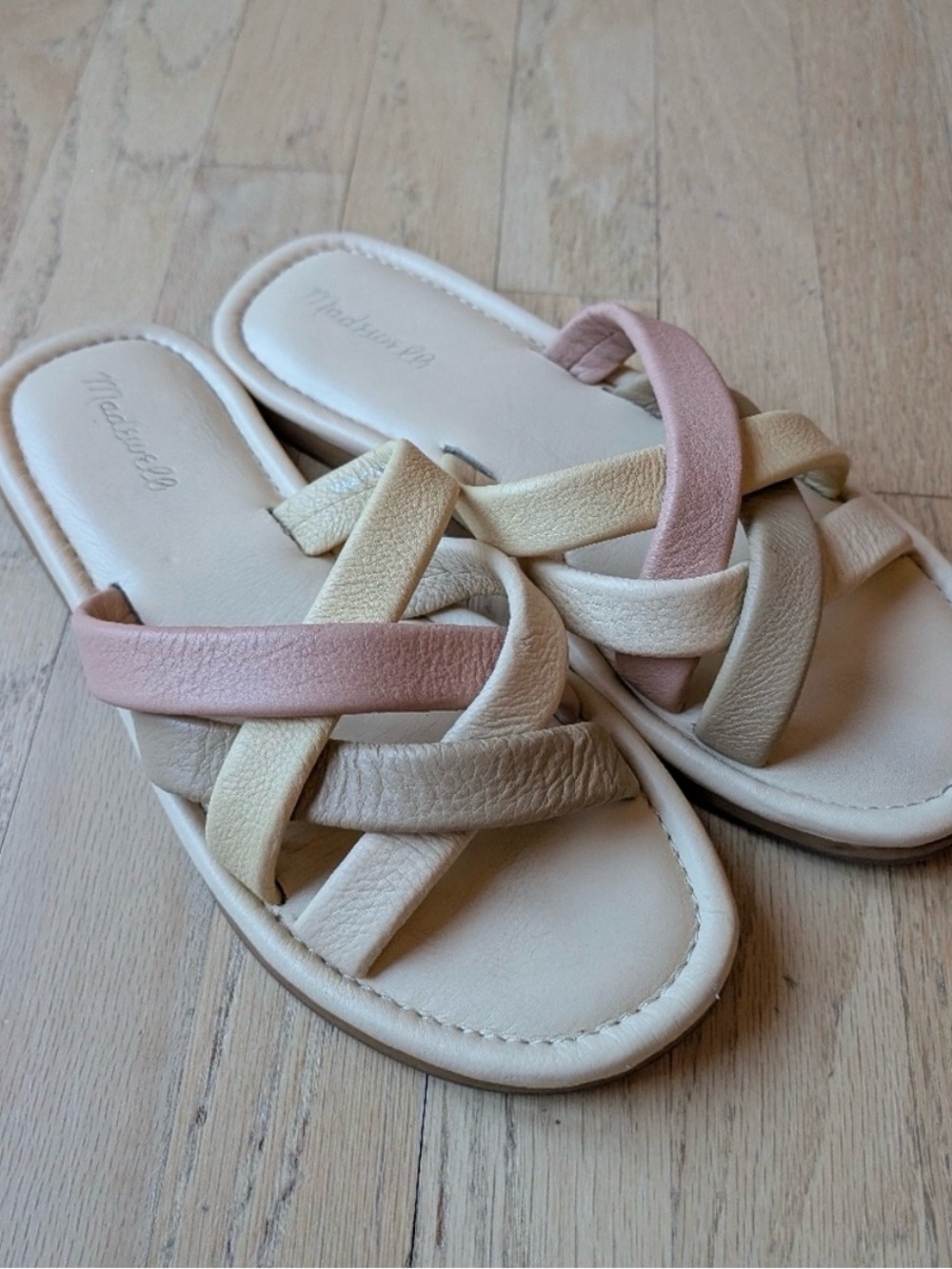 10.5 Madewell Multicolor Braided Leather Slide Sandals - Pink, Cream, Tan
